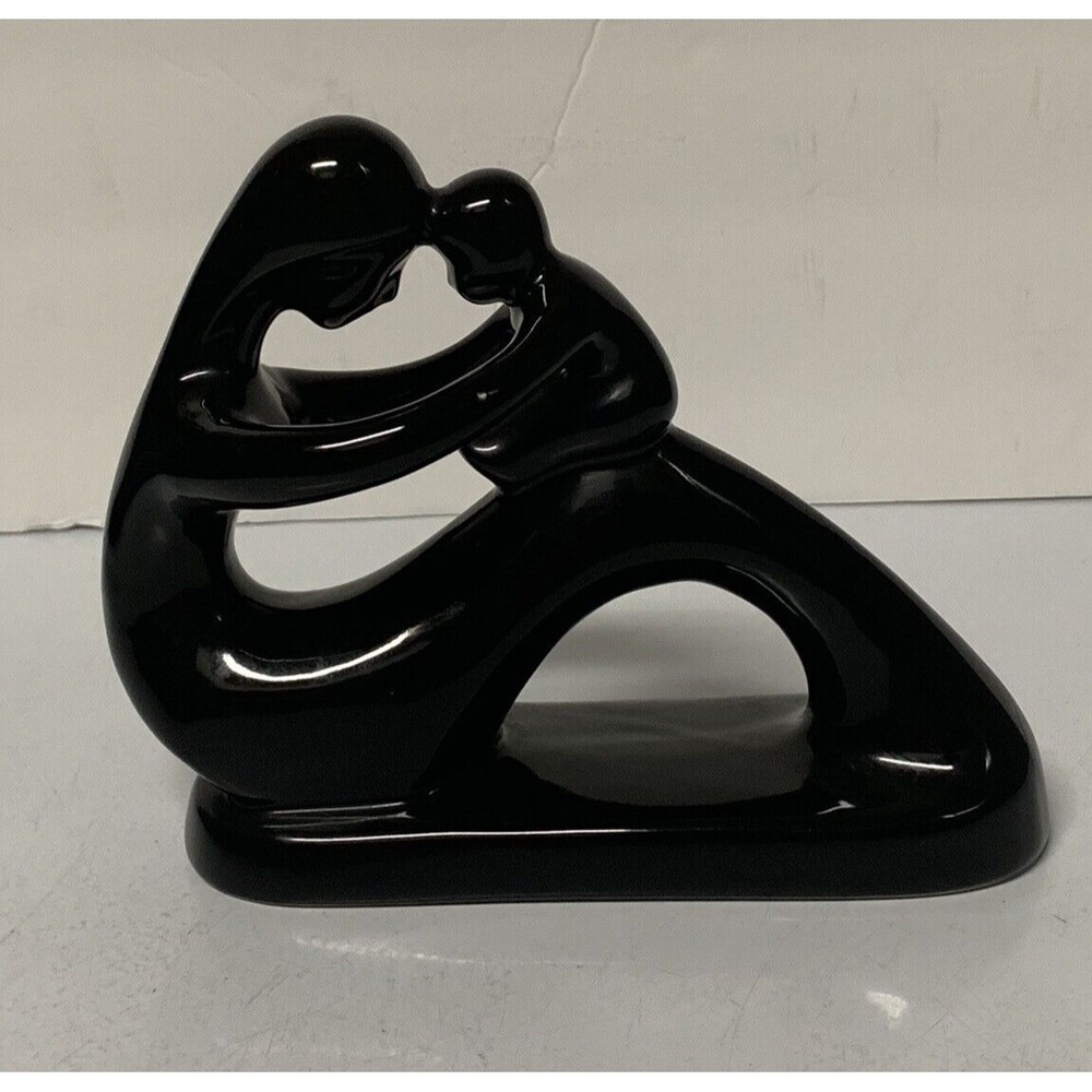 Abstract Art Decor Mother Child Modern Sculpture Figurine Black 7.5” X 6” EUC
